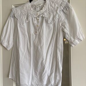 ba&sh White Eyelet Lace Collar Cotton Blouse